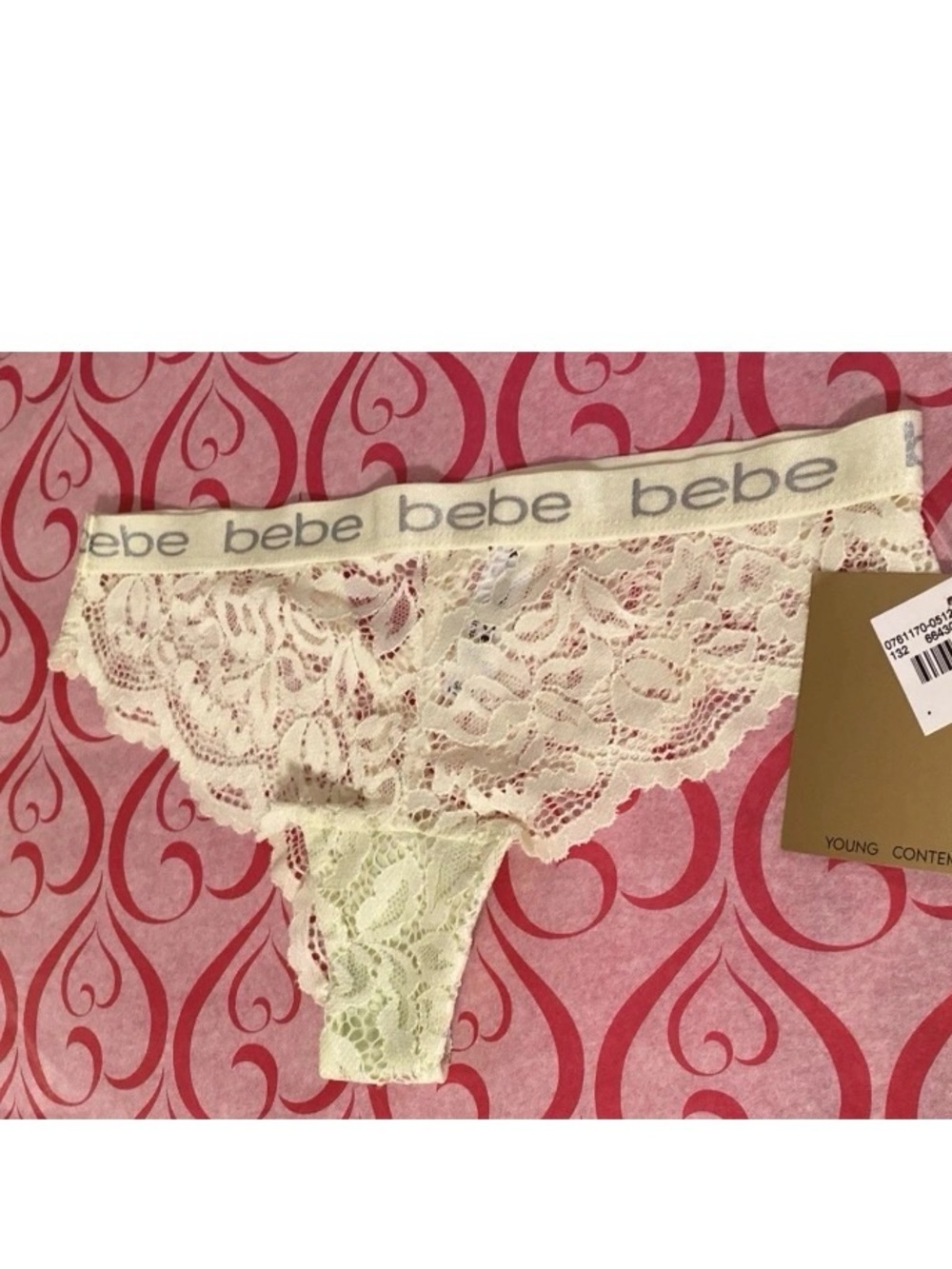 Bebe Intimates Young Contemporary NWT S Yellow Lace Logo Cheeky Bikini Panties